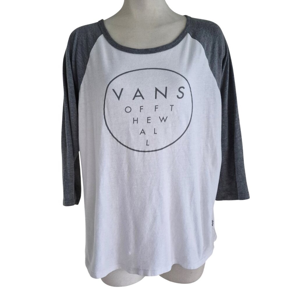 VANS Baseball Style Raglan Long Sleeve Tee White & Grey Graphic Size XL